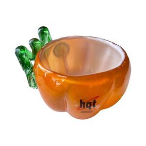 Hand Blown Art Glass Deco Pumpkin Bowl Vase Planter Swirl NWT